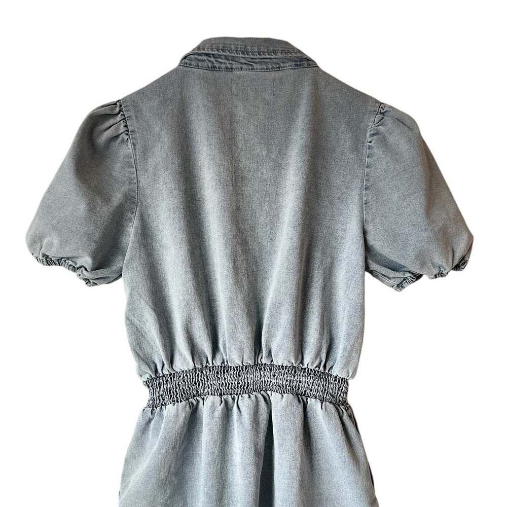 Blue Blush Cotton Blend Faux Denim Balloon Sleeve Dress - Picture 12 of 16